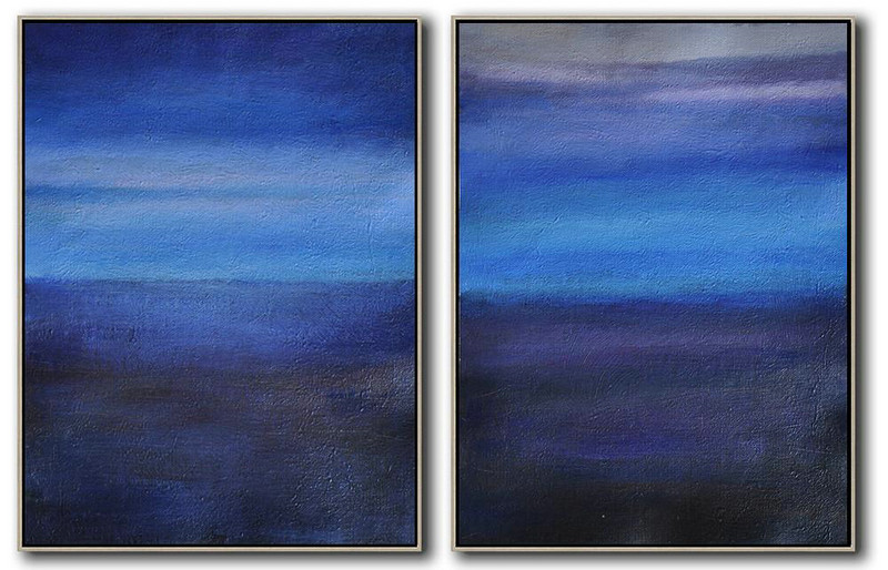 Set Of 2 Abstract Painting On Canvas,Wall Art Painting,Light Blue,Dark Blue,Grey,Black